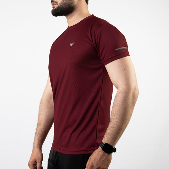 Maroon Mesh Quick Dry T-Shirt With Reflective Detailing