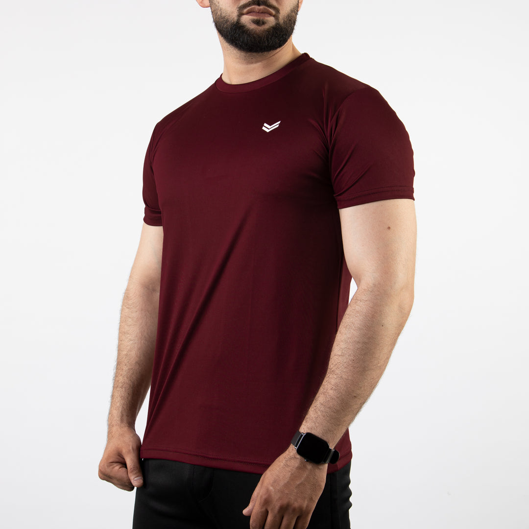Maroon Core Series Quick Dry T-Shirt with Gray Back Panel
