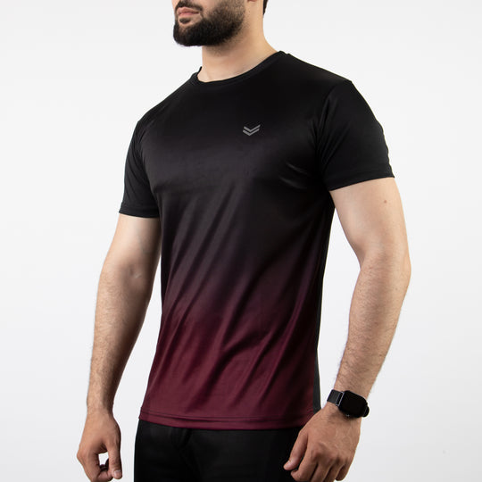 Premium Maroon & Black Gradient Quick Dry T-Shirt