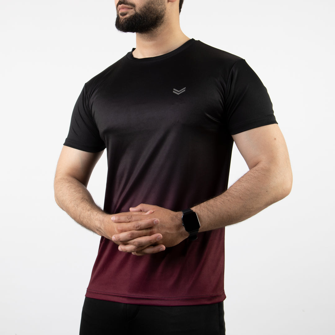 Premium Maroon & Black Gradient Quick Dry T-Shirt