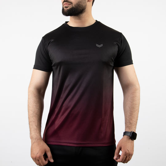Premium Maroon & Black Gradient Quick Dry T-Shirt