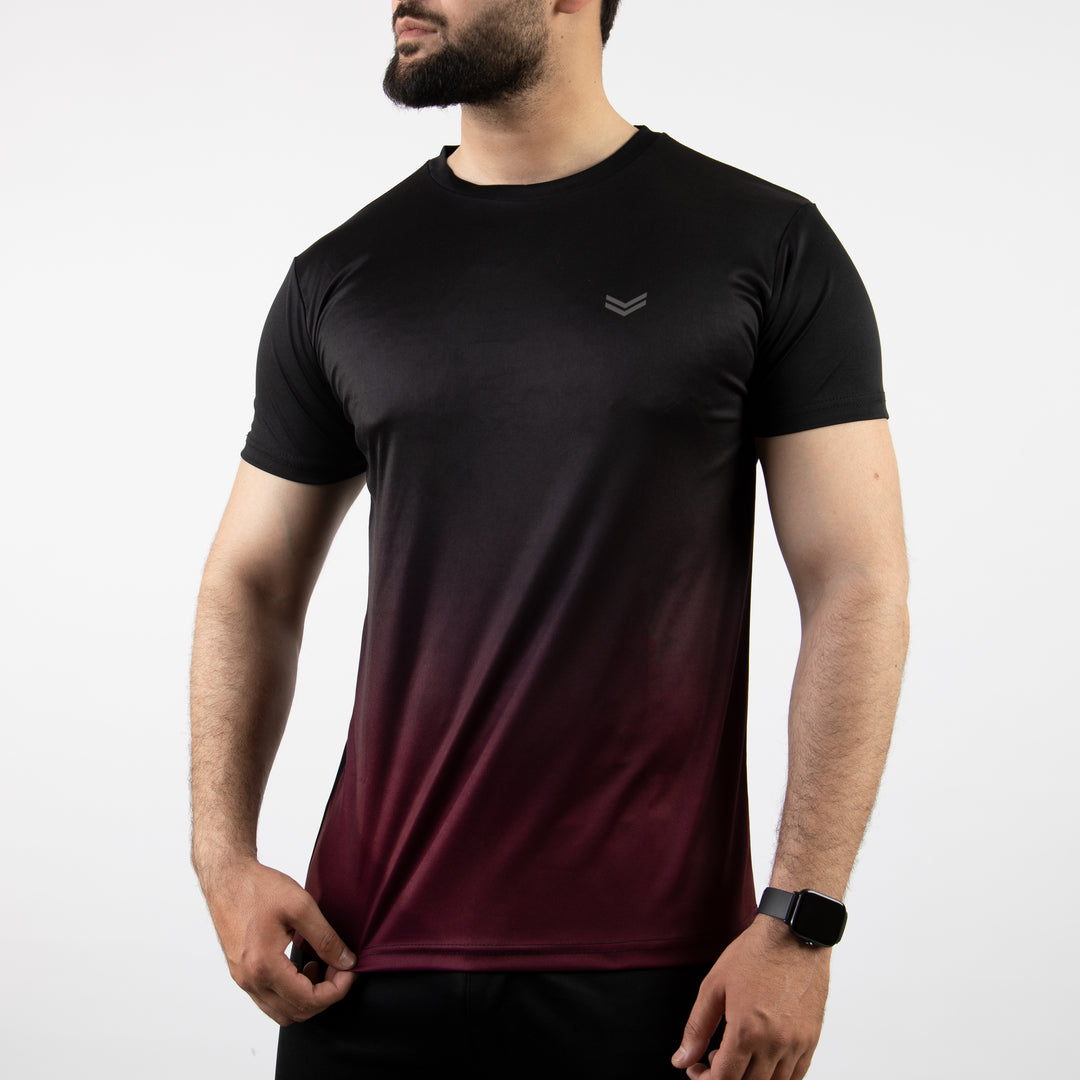 Premium Maroon & Black Gradient Quick Dry T-Shirt