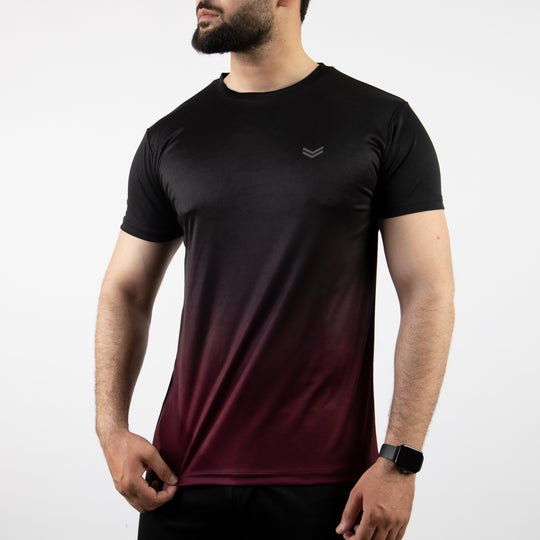 Premium Maroon & Black Gradient Quick Dry T-Shirt