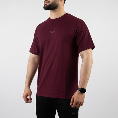 Maroon Relax Fit T-Shirt with Self Printed Logo