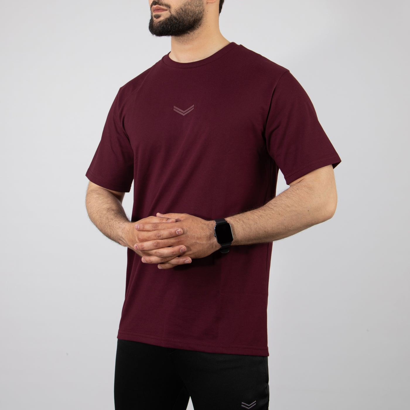Maroon Relax Fit T-Shirt with Self Printed Logo