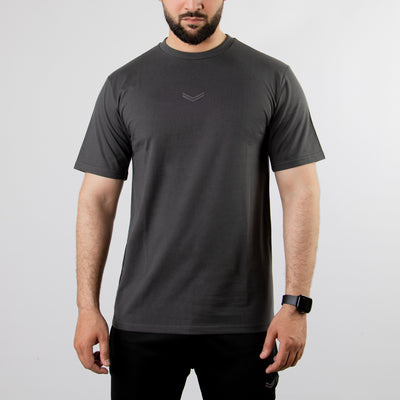 Gray Relax Fit T-Shirt with Self Printed Logo