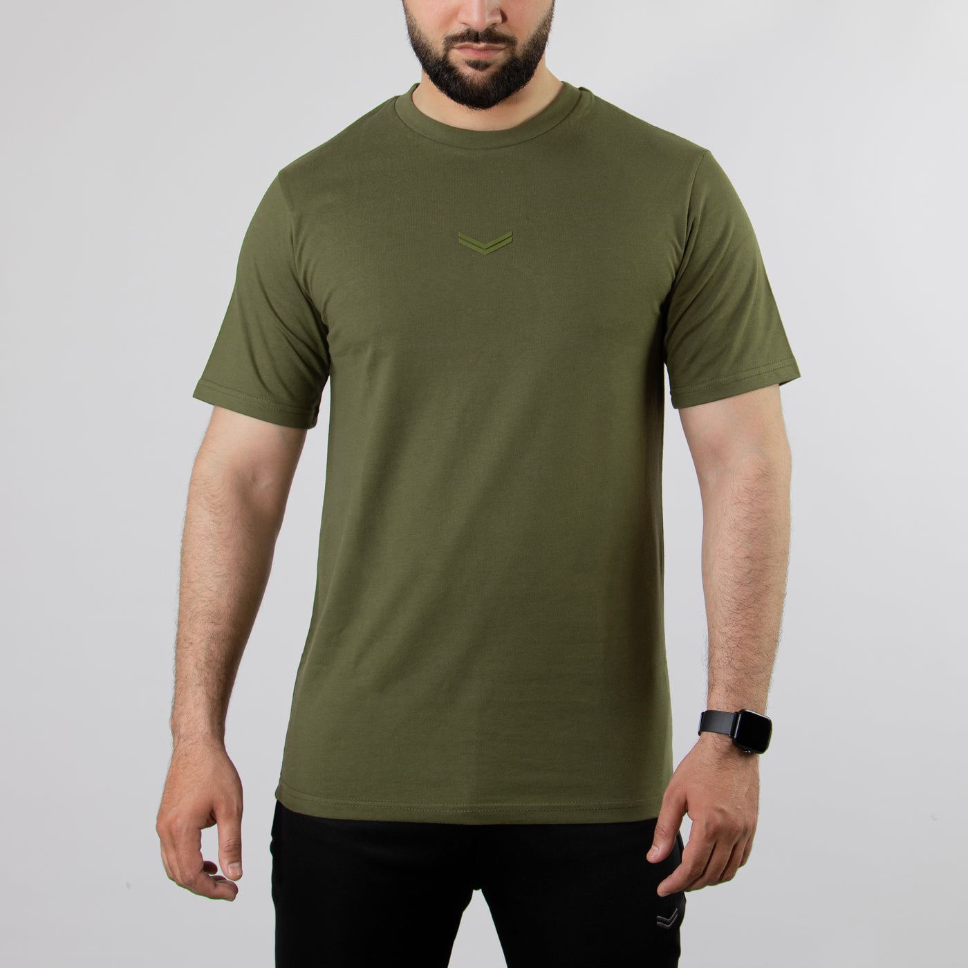 Olive Relax Fit T-Shirt with Self Printed Logo