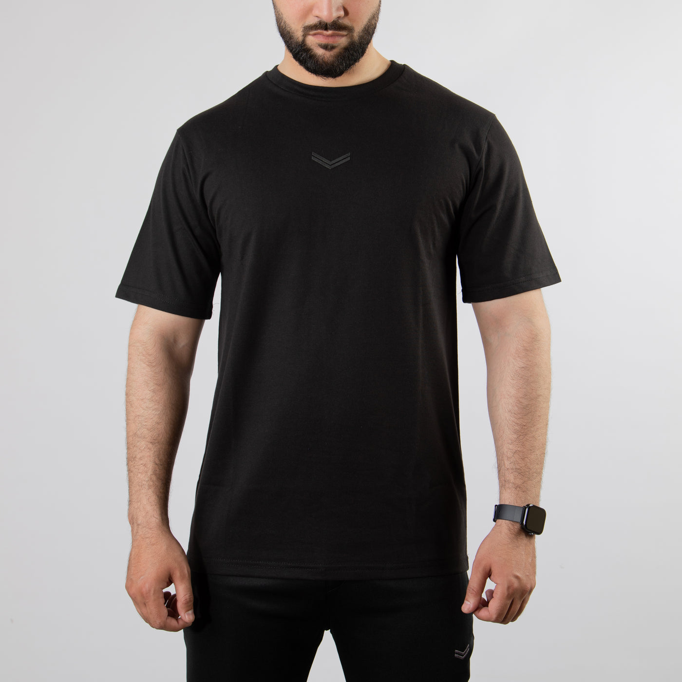 Black Relax Fit T-Shirt with Self Printed Logo
