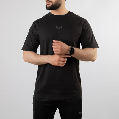 Black Relax Fit T-Shirt with Self Printed Logo