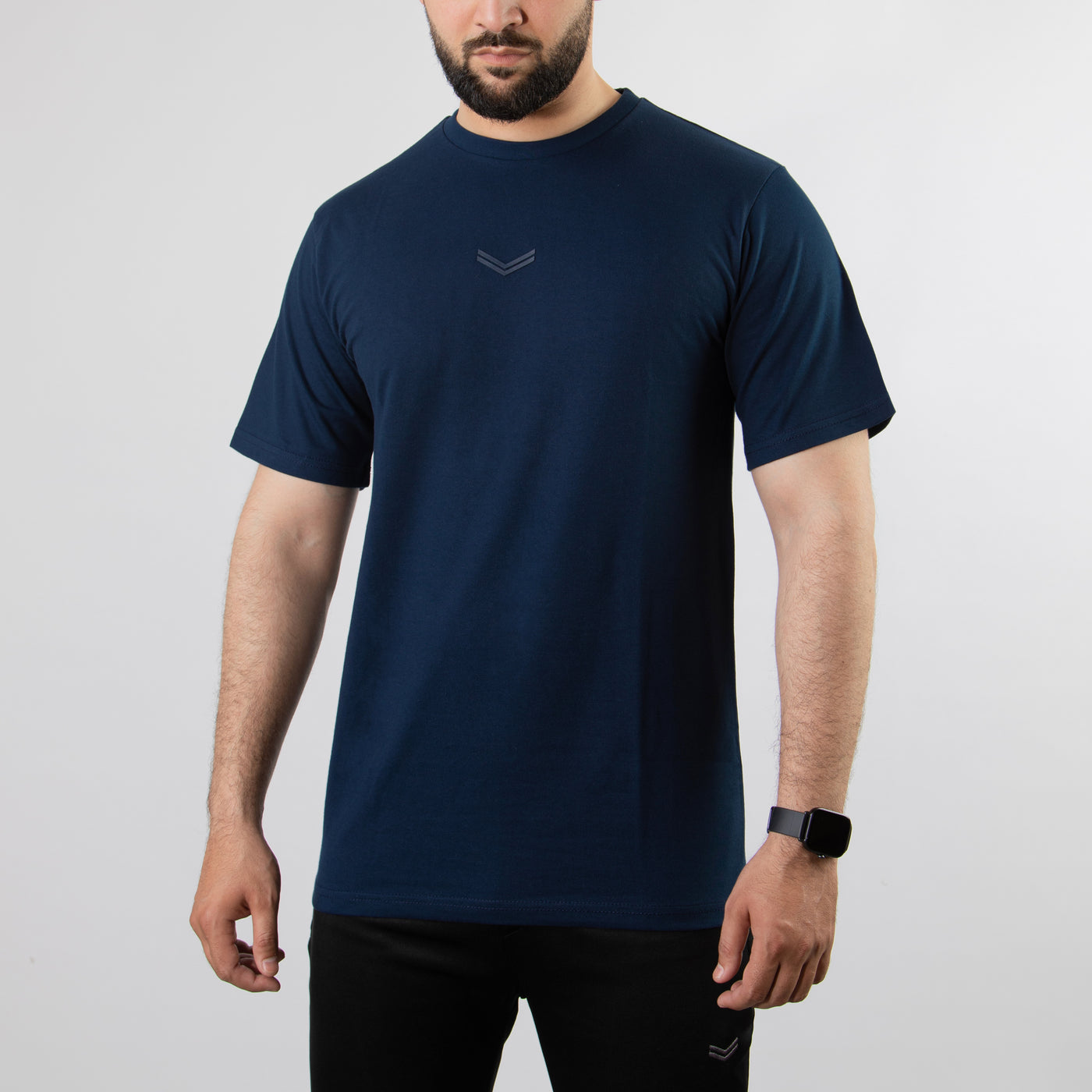 Navy Relax Fit T-Shirt with Self Printed Logo