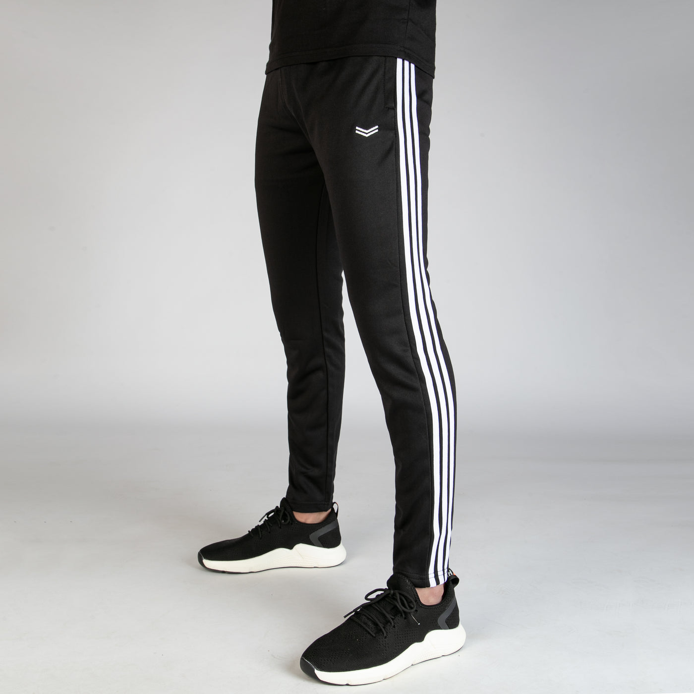 Black Quick Dry Bottoms With Three White Stripes