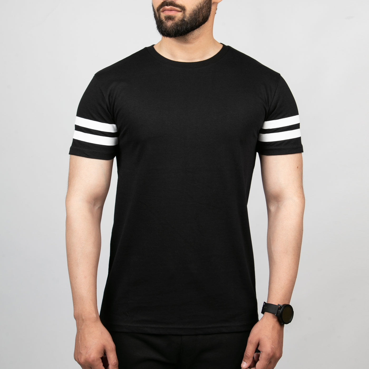 Black Dual Striped Sleeves Tee