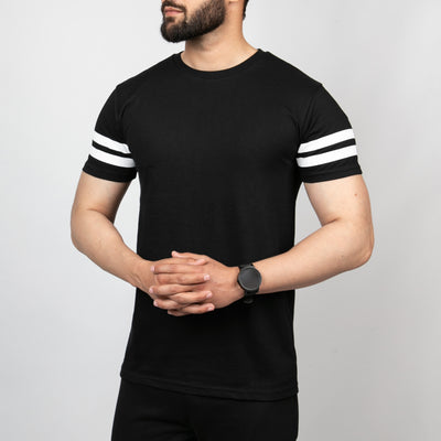 Black Dual Striped Sleeves Tee