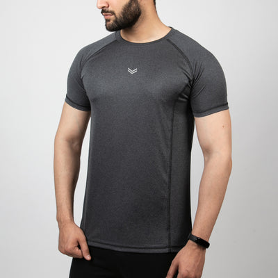 Textured Charcoal Quick Dry Tee with Thread Detailing & Reflector Logo
