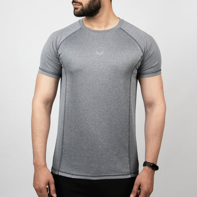 Textured Gray Quick Dry Tee with Thread Detailing & Reflector Logo