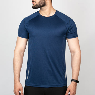 Navy Melange Quick Dry Tee with Reflective Detailing