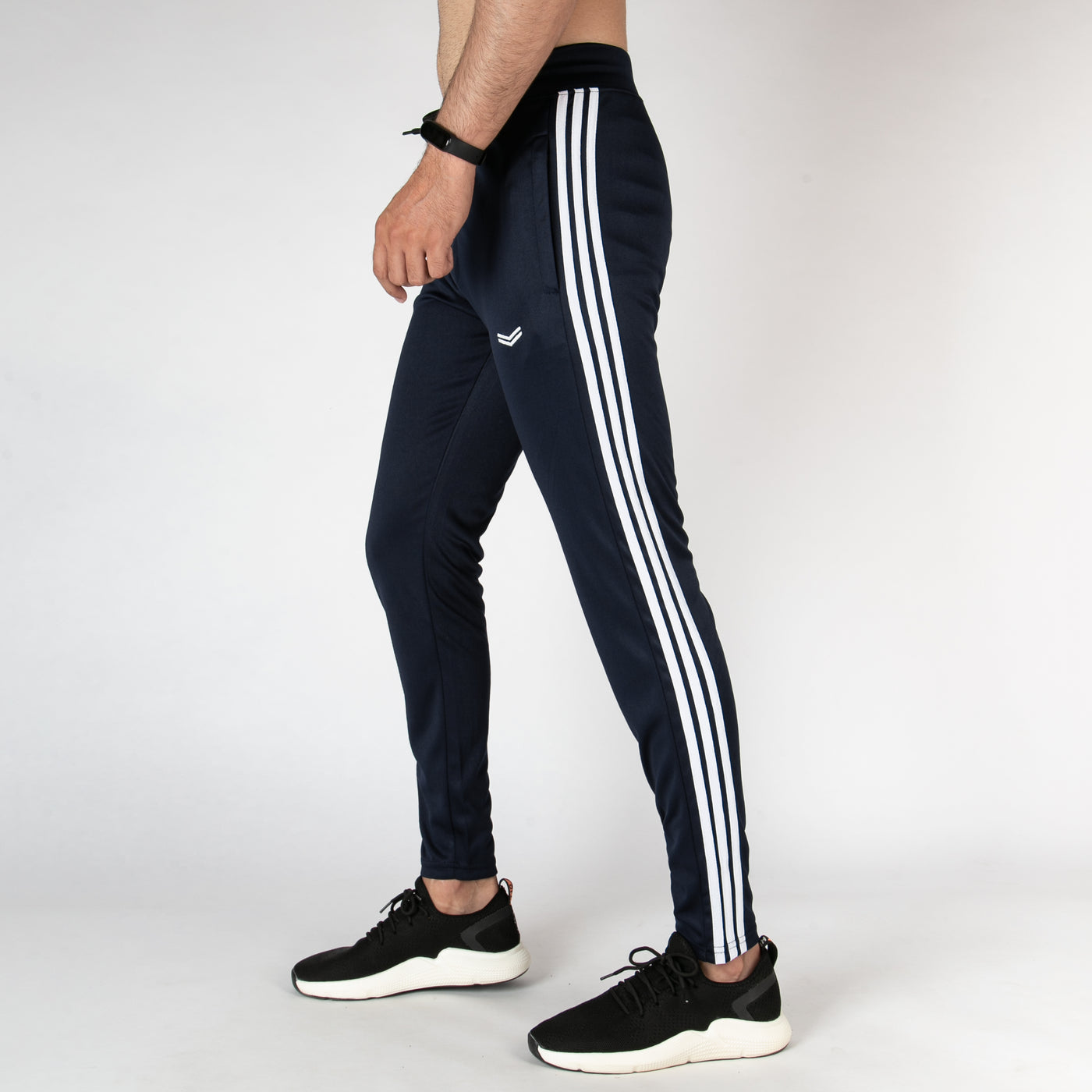 Navy Quick Dry Bottoms With Three White Stripes