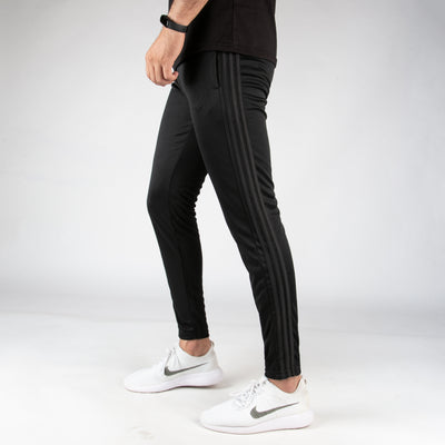 Premium Black Fleece Bottoms with Three Black Stripes