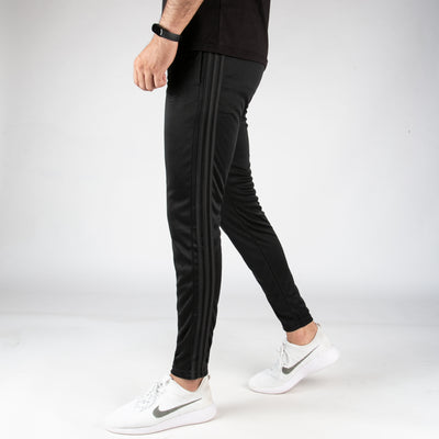 Premium Black Fleece Bottoms with Three Black Stripes