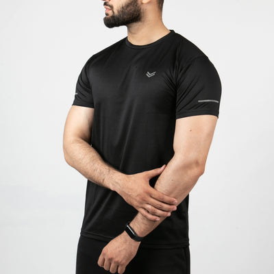Black Mesh Quick Dry T-Shirt With Reflective Detailing