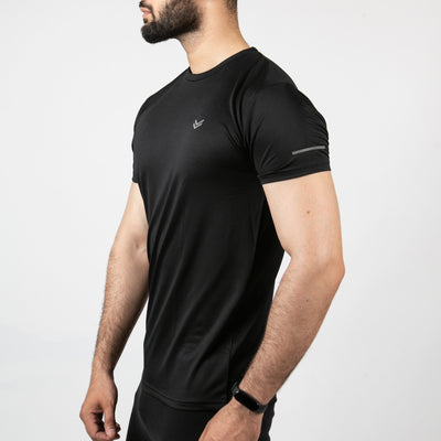 Black Mesh Quick Dry T-Shirt With Reflective Detailing
