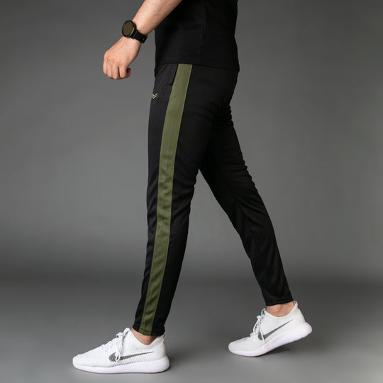 Black Quick Dry Hybrid Bottoms with Olive Mesh Panels