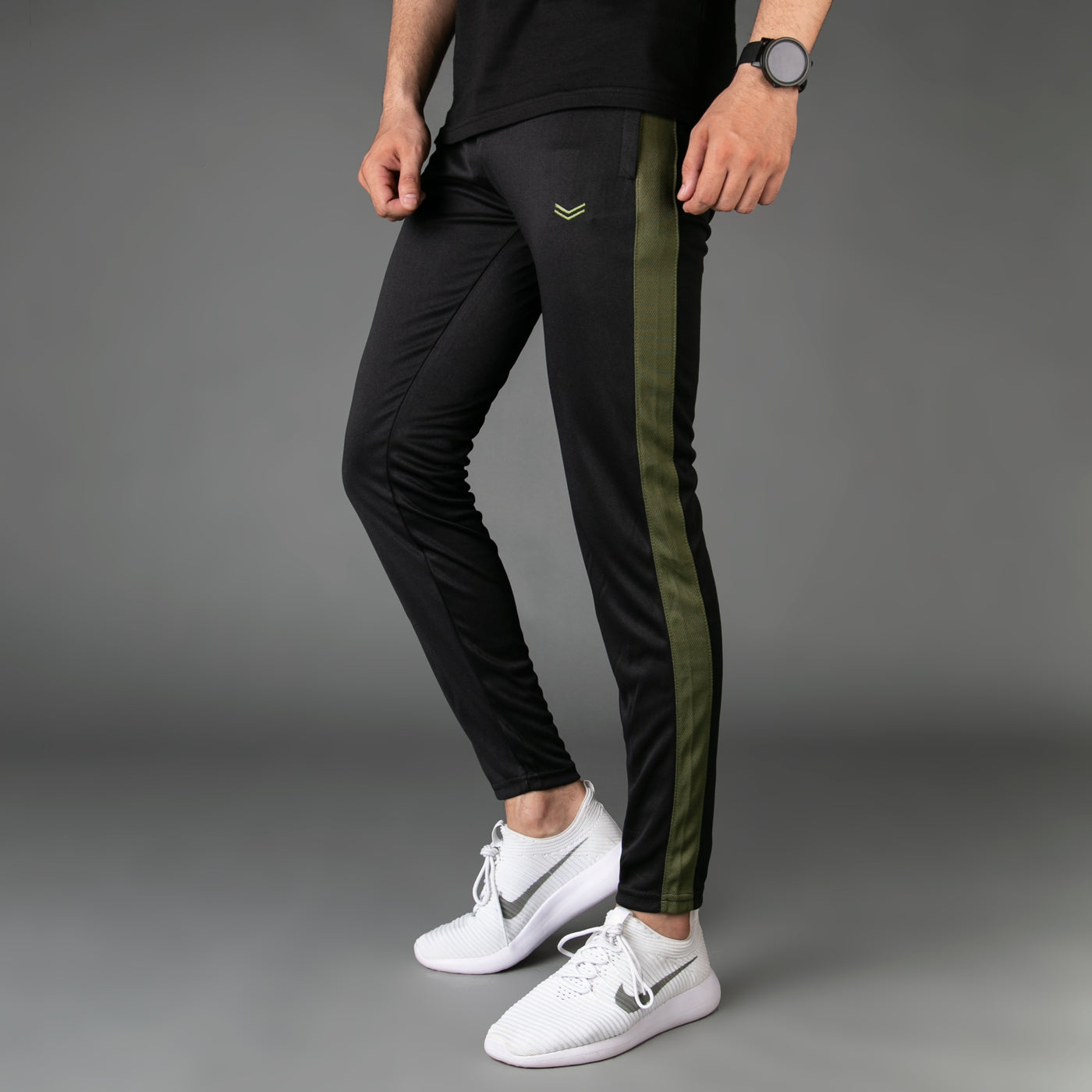 Black Quick Dry Hybrid Bottoms with Olive Mesh Panels