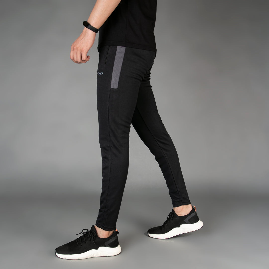 Black with Gray Panel Breathable Mesh Quick Dry Bottoms