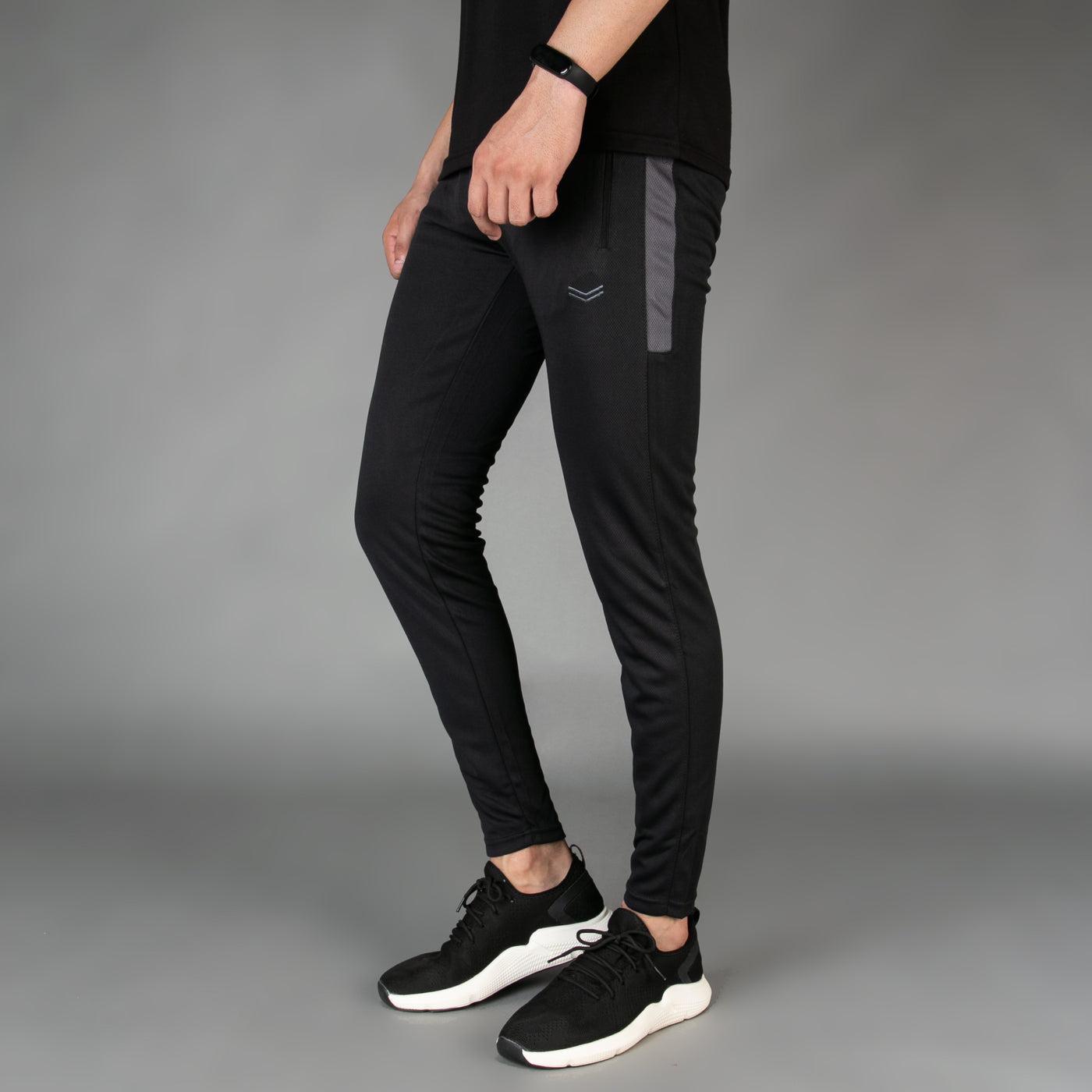 Black with Gray Panel Breathable Mesh Quick Dry Bottoms