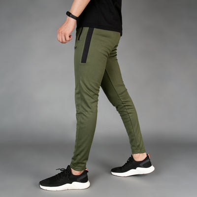 Olive with Black Panel Breathable Mesh Quick Dry Bottoms