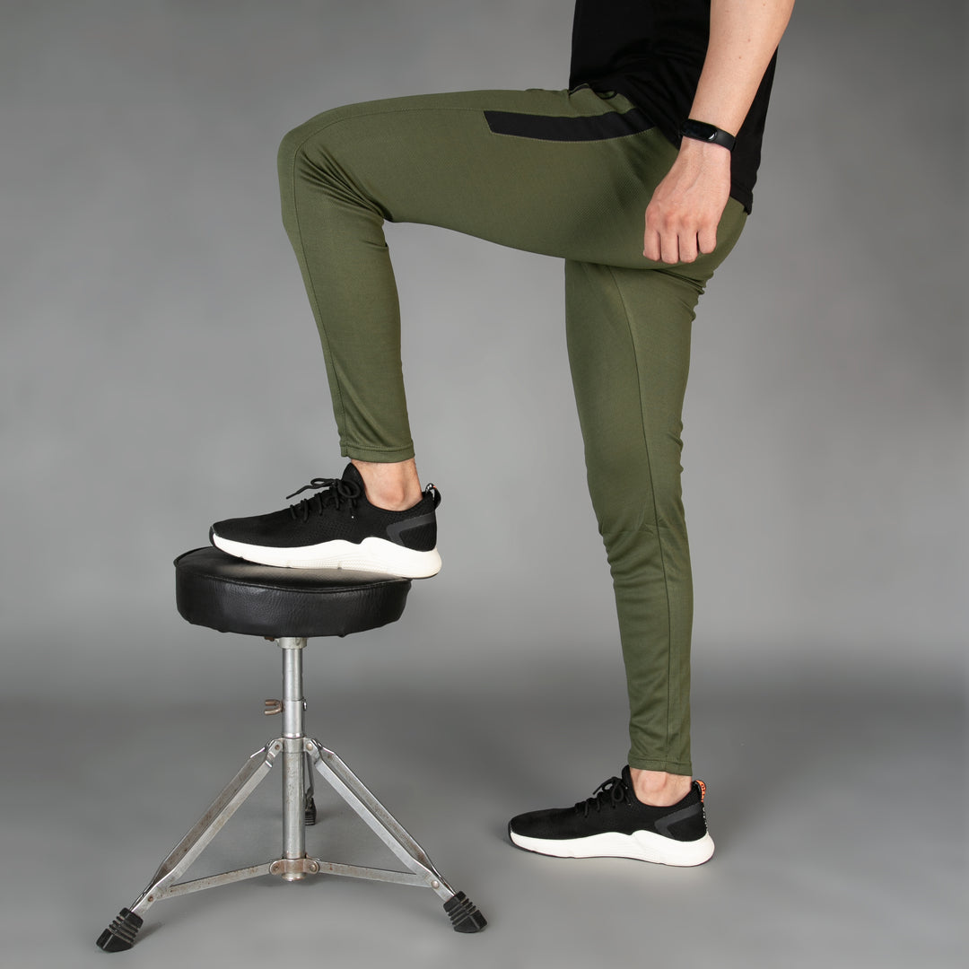 Olive with Black Panel Breathable Mesh Quick Dry Bottoms