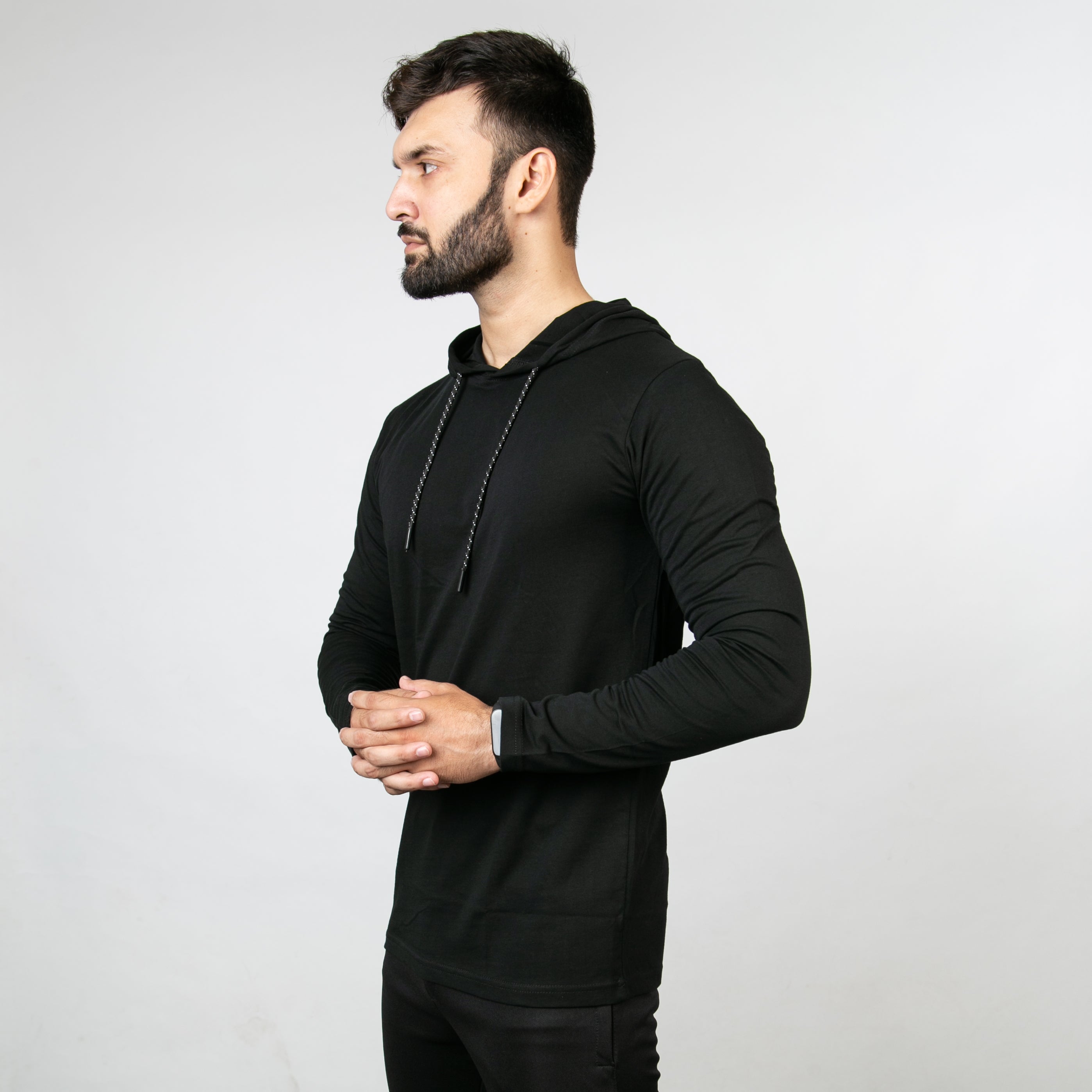 Black hooded outlet t shirt