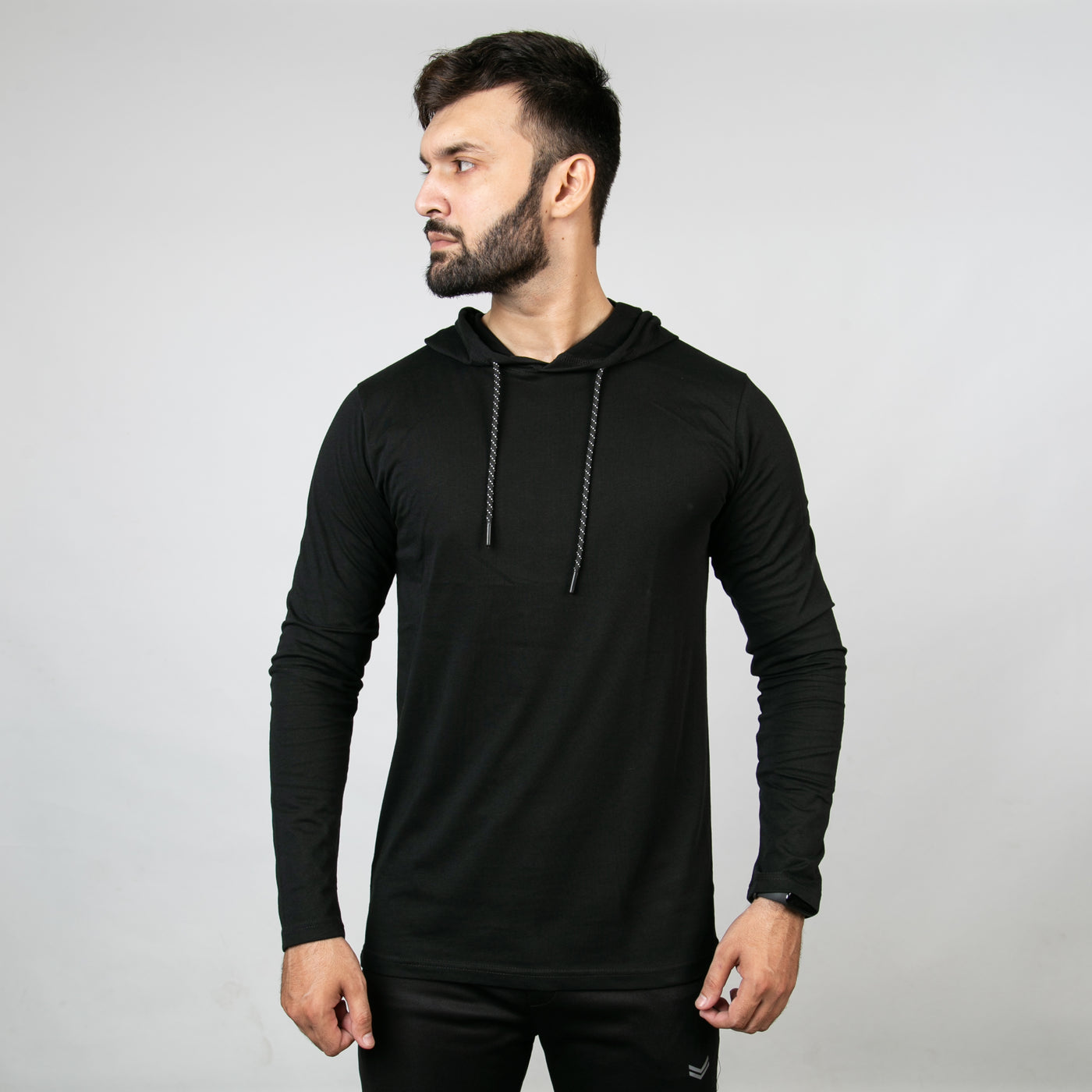 Black Hooded Full Sleeves T-Shirt