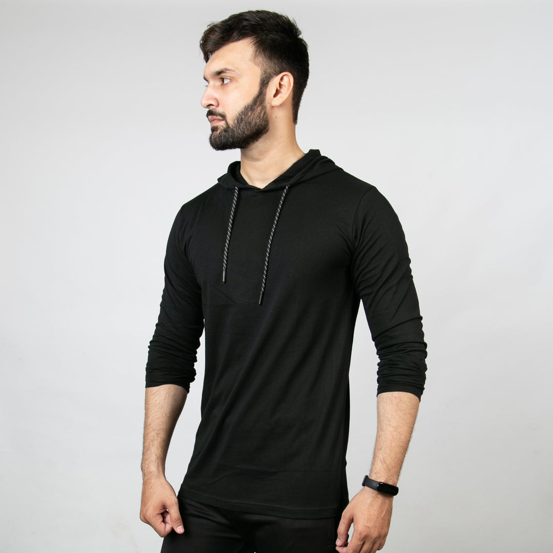 Black Hooded Full Sleeves T-Shirt (LEGACY)