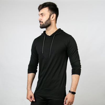 Black Hooded Full Sleeves T-Shirt