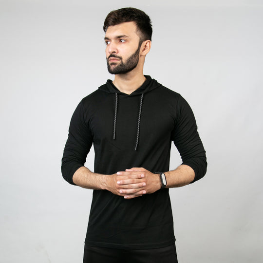 Black Hooded Full Sleeves T-Shirt (LEGACY)