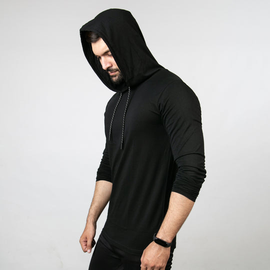 Black Hooded Full Sleeves T-Shirt (LEGACY)