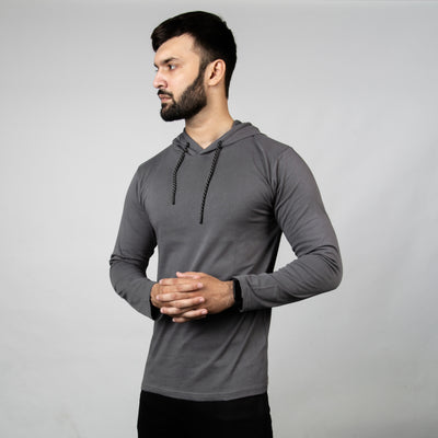 Smoke Gray Hooded Full Sleeves T-Shirt