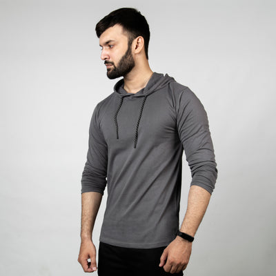 Smoke Gray Hooded Full Sleeves T-Shirt