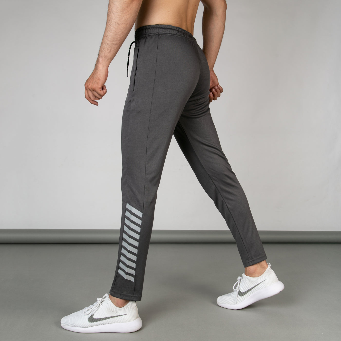 Gray Quick Dry Bottoms with Side Printed Stripes