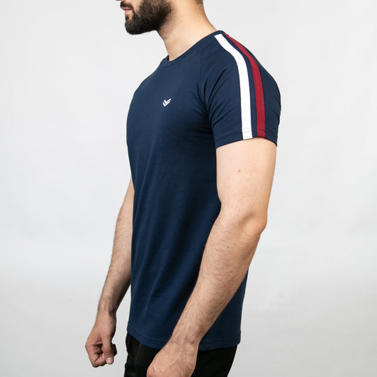 Navy T-Shirt with White &amp; Red Shoulder Stripes — view 4