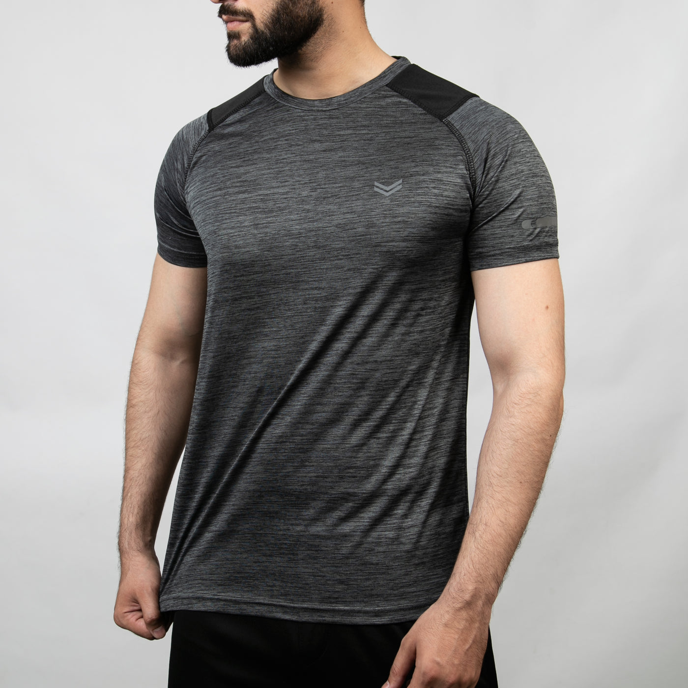 Textured Charcoal Quick Dry T-Shirt with Black Panels & Reflectors