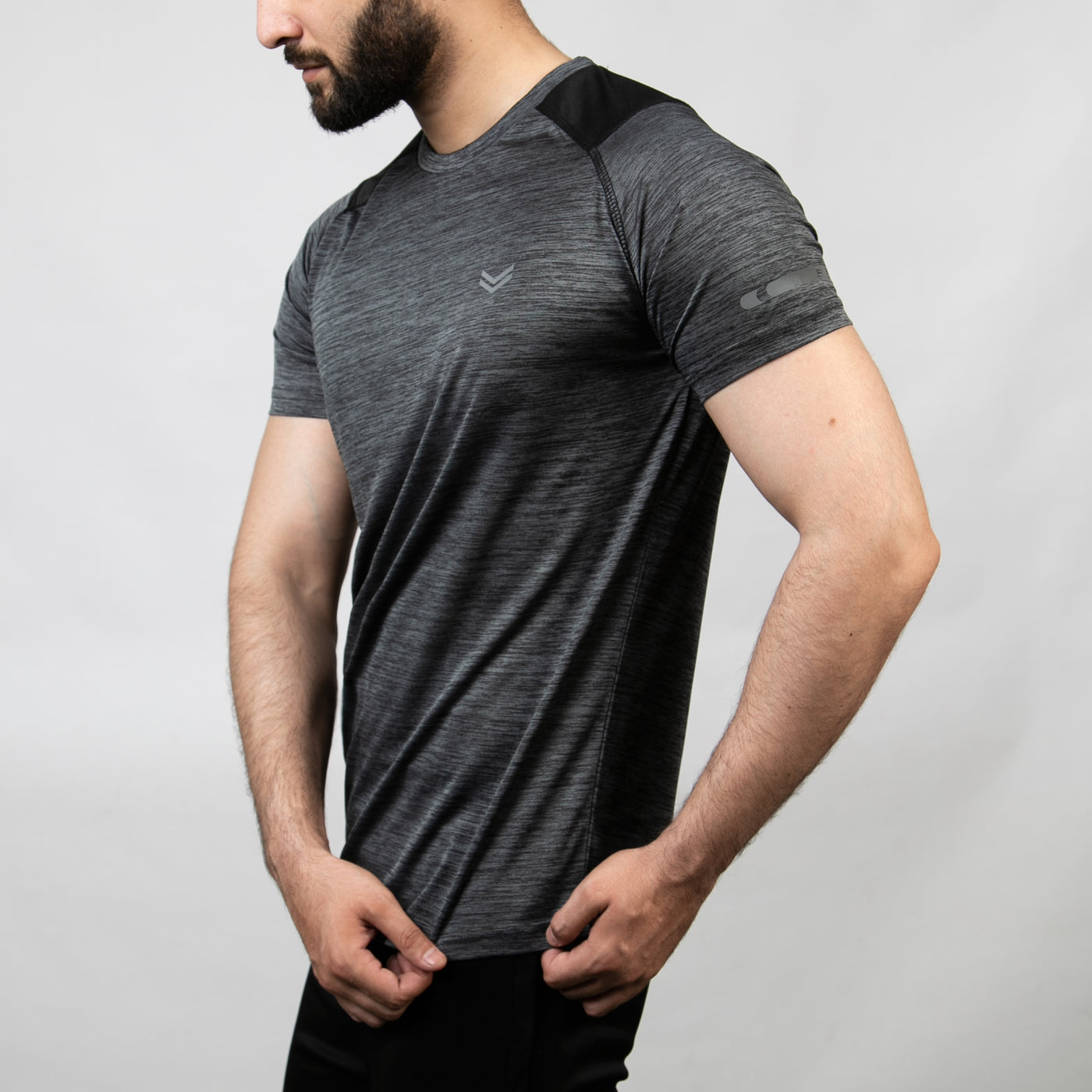 Textured Charcoal Quick Dry T-Shirt with Black Panels & Reflectors