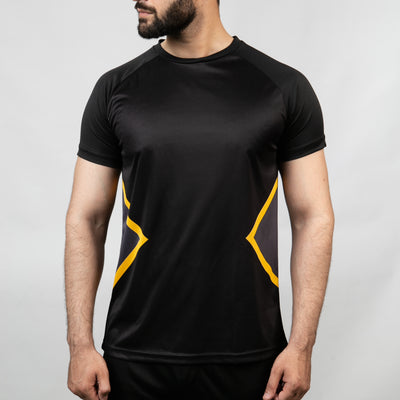 Black Tron Series Quick Dry T-Shirt with Yellow Details