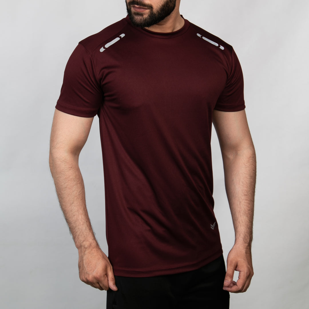 Maroon Quick Dry T-Shirt with Front Reflectors