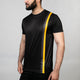 Premium Black Quick Dry T-Shirt with Vertical Yellow & Gray Stripes