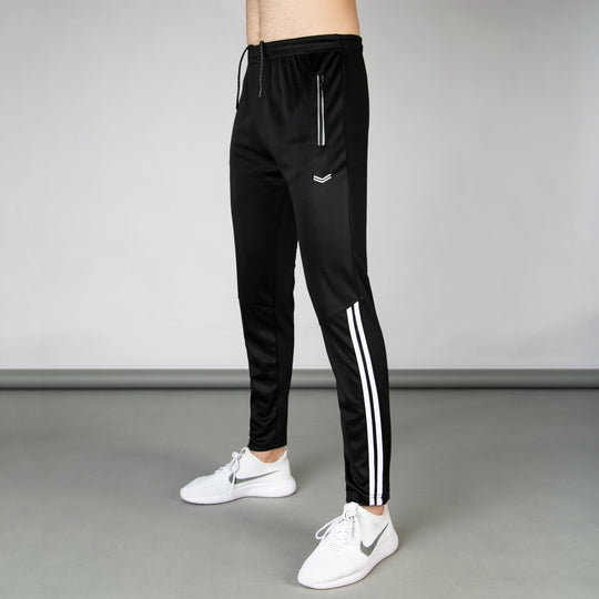Black Quick Dry Bottoms with Two Bottom Stripes & Reflective Zips