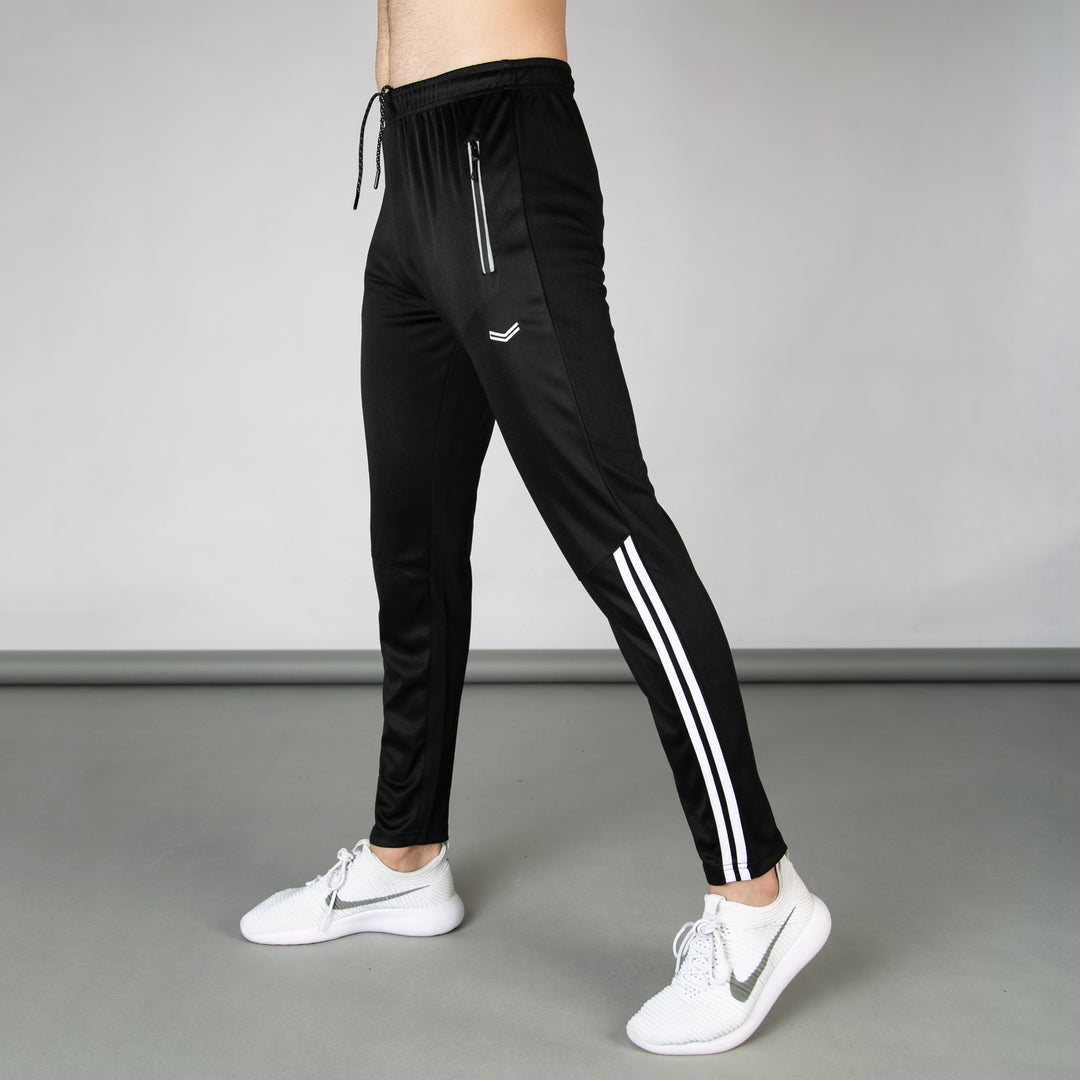 Black Quick Dry Bottoms with Two Bottom Stripes & Reflective Zips