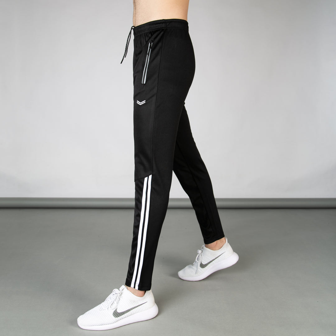 Black Quick Dry Bottoms with Two Bottom Stripes & Reflective Zips
