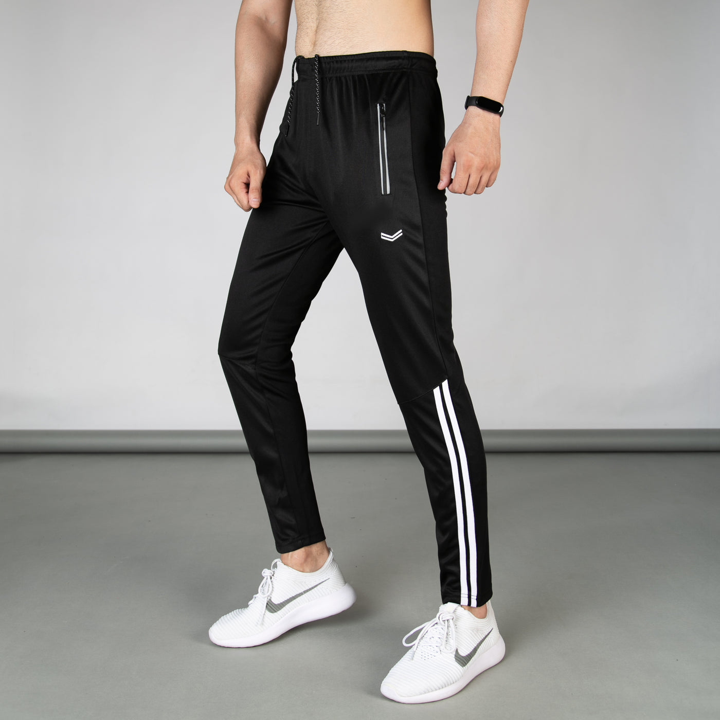 Black Quick Dry Bottoms with Two Bottom Stripes & Reflective Zips